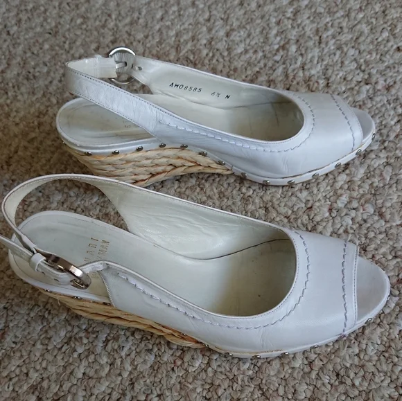 Stuart Weitzman white leather peep toe wedges size 6.5N - Picture 5 of 14